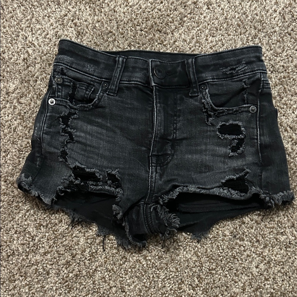 American Eagle Outfitters Black Distressed Jean Shorts